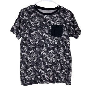 GEF Mens Camouflage Small Shirt Black Gray Camo Pocket Crew Neck Short Sleeve